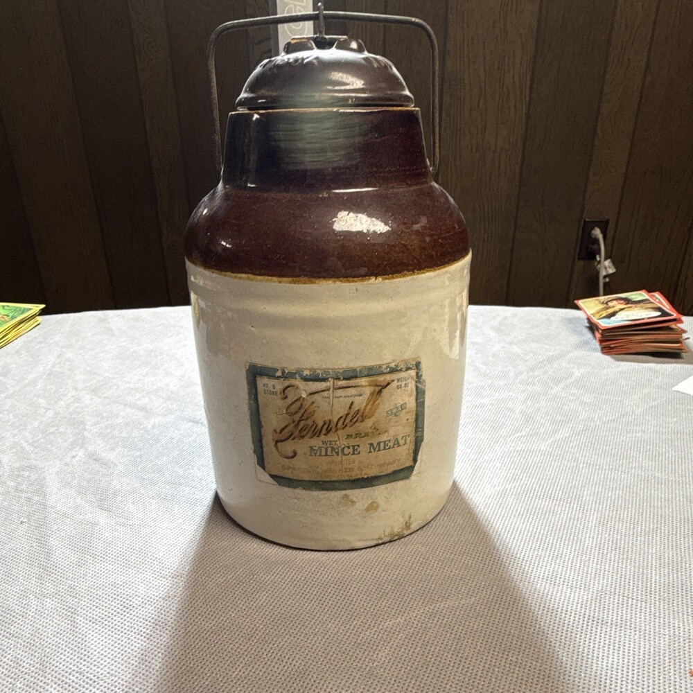 Weir Stoneware Crock w/ Lid & Metal Bail Handle, Advertising, 5.5"x9"